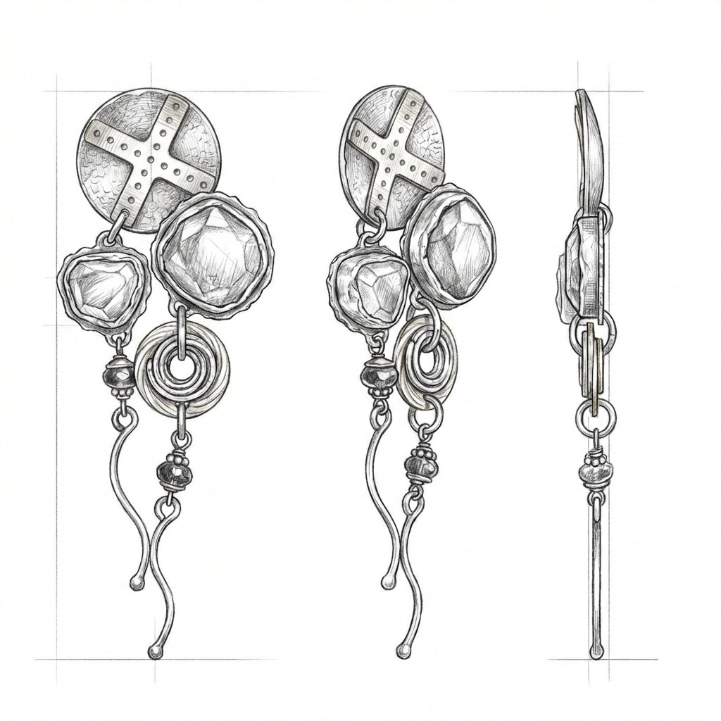 Blue Stone Cross Earrings