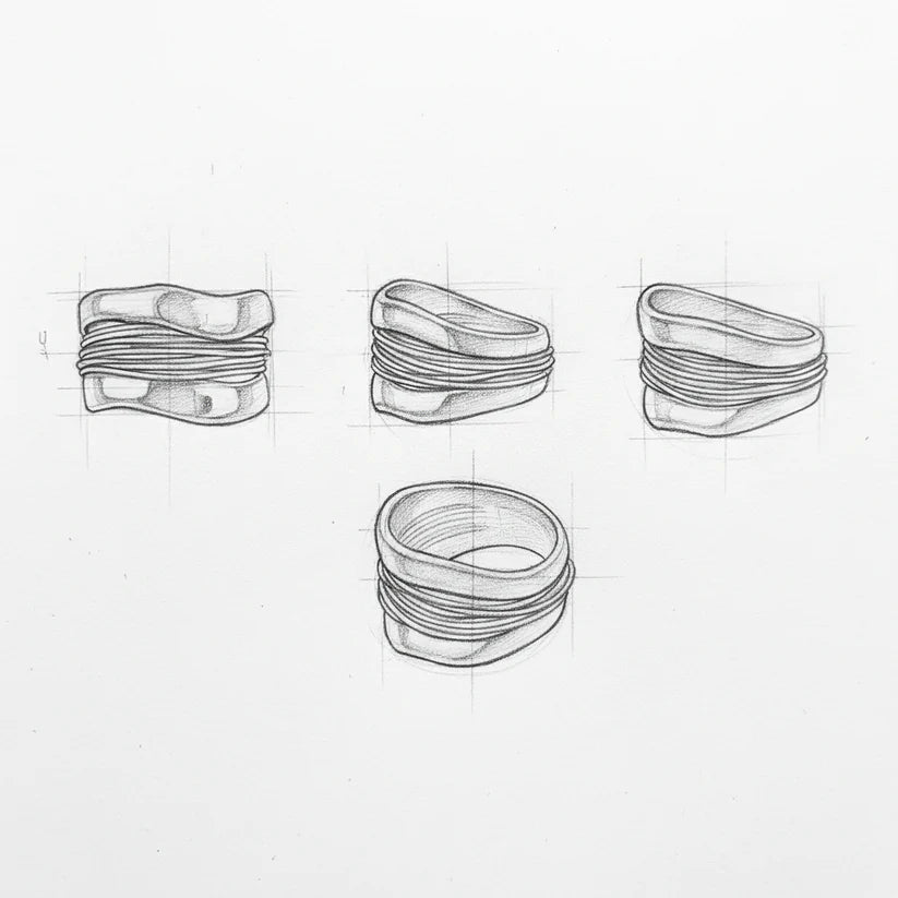 Silver ring with golden threads