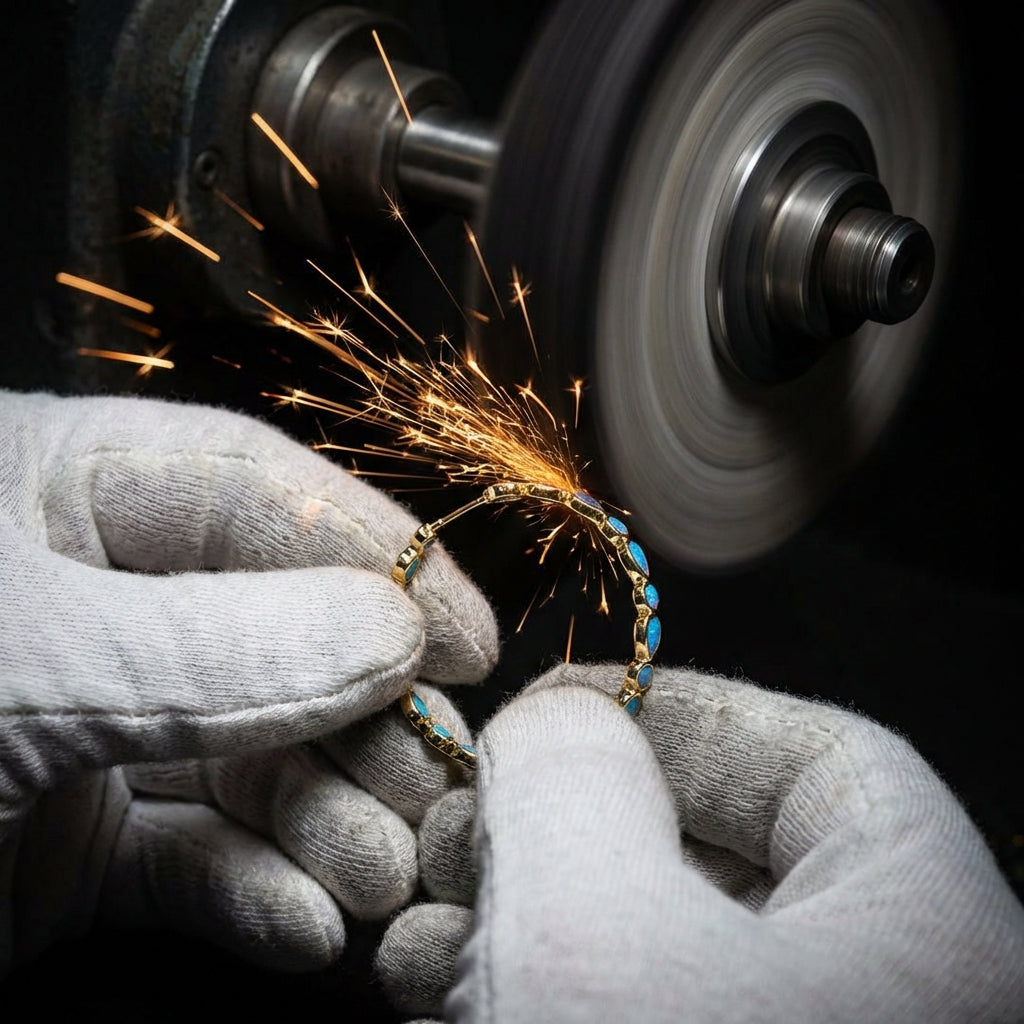 Vintage Blue Opal Gold Earrings