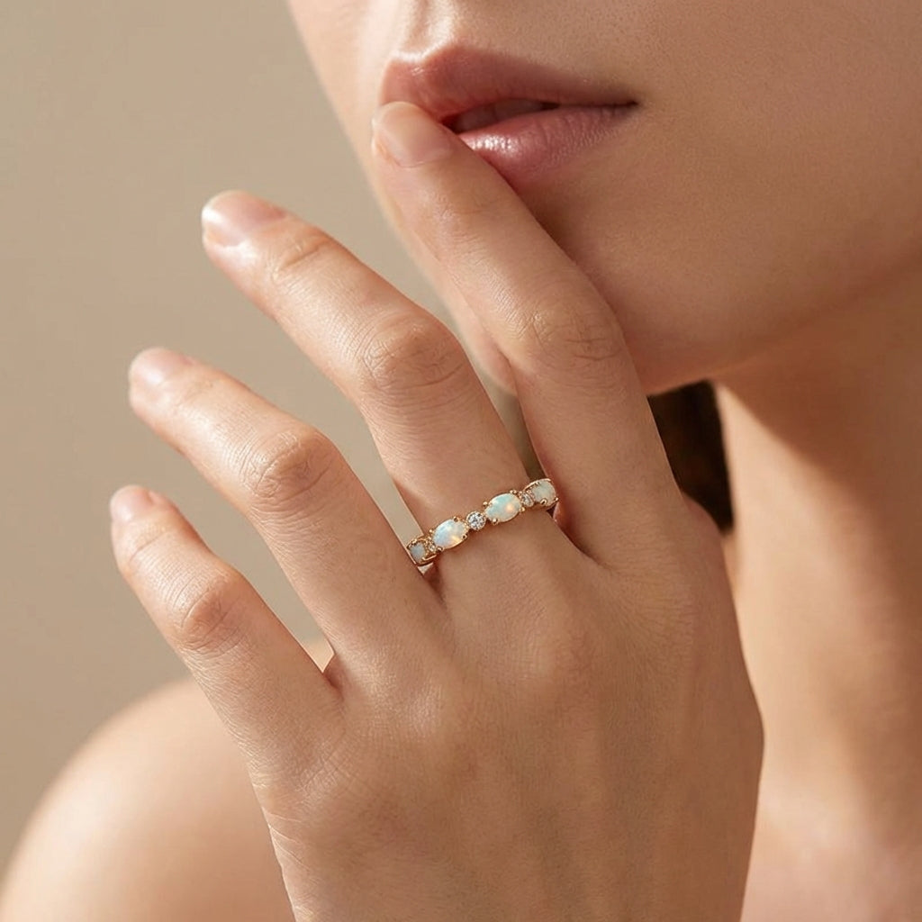 Vintage Gold Opal Eternity Ring