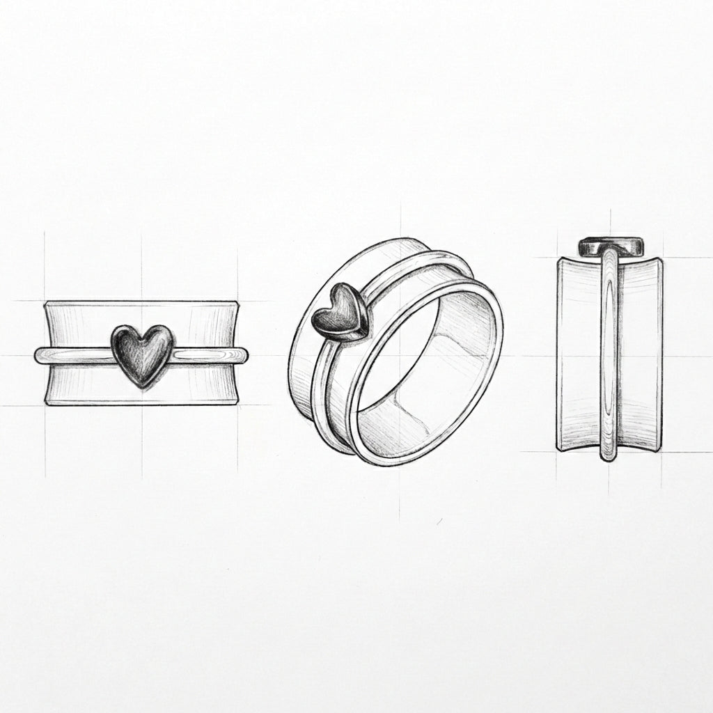 Vintage Golden Heart Silver Ring