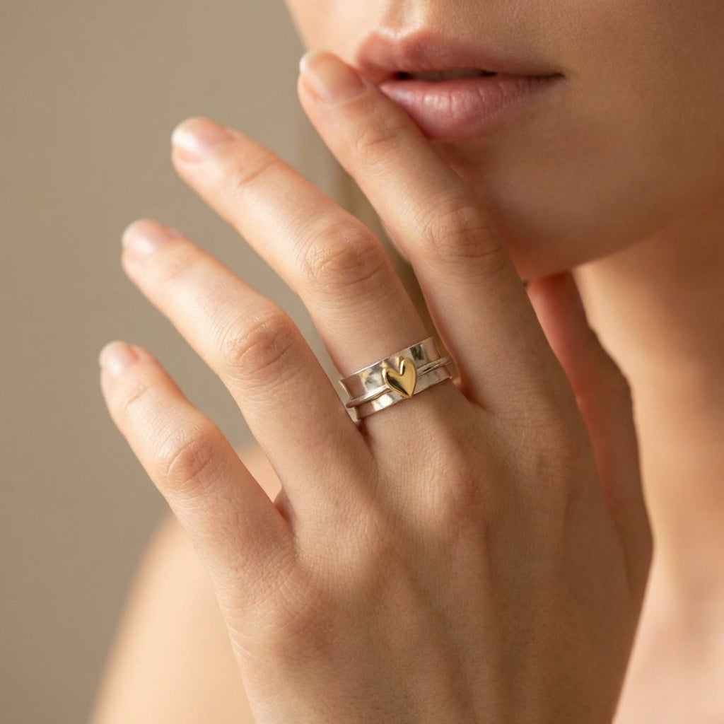 Vintage Golden Heart Silver Ring