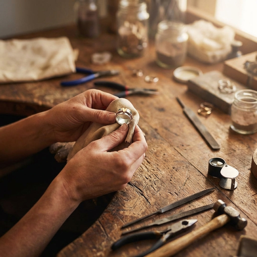 Vintage Golden Heart Silver Ring