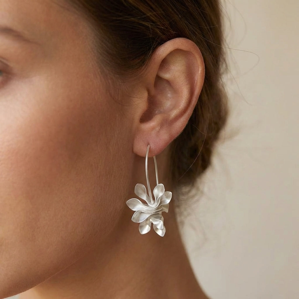 Vintage Irregular Blossom Silver Earrings