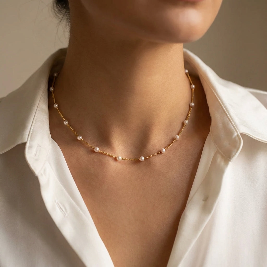 Small Pearl Necklace in Gold