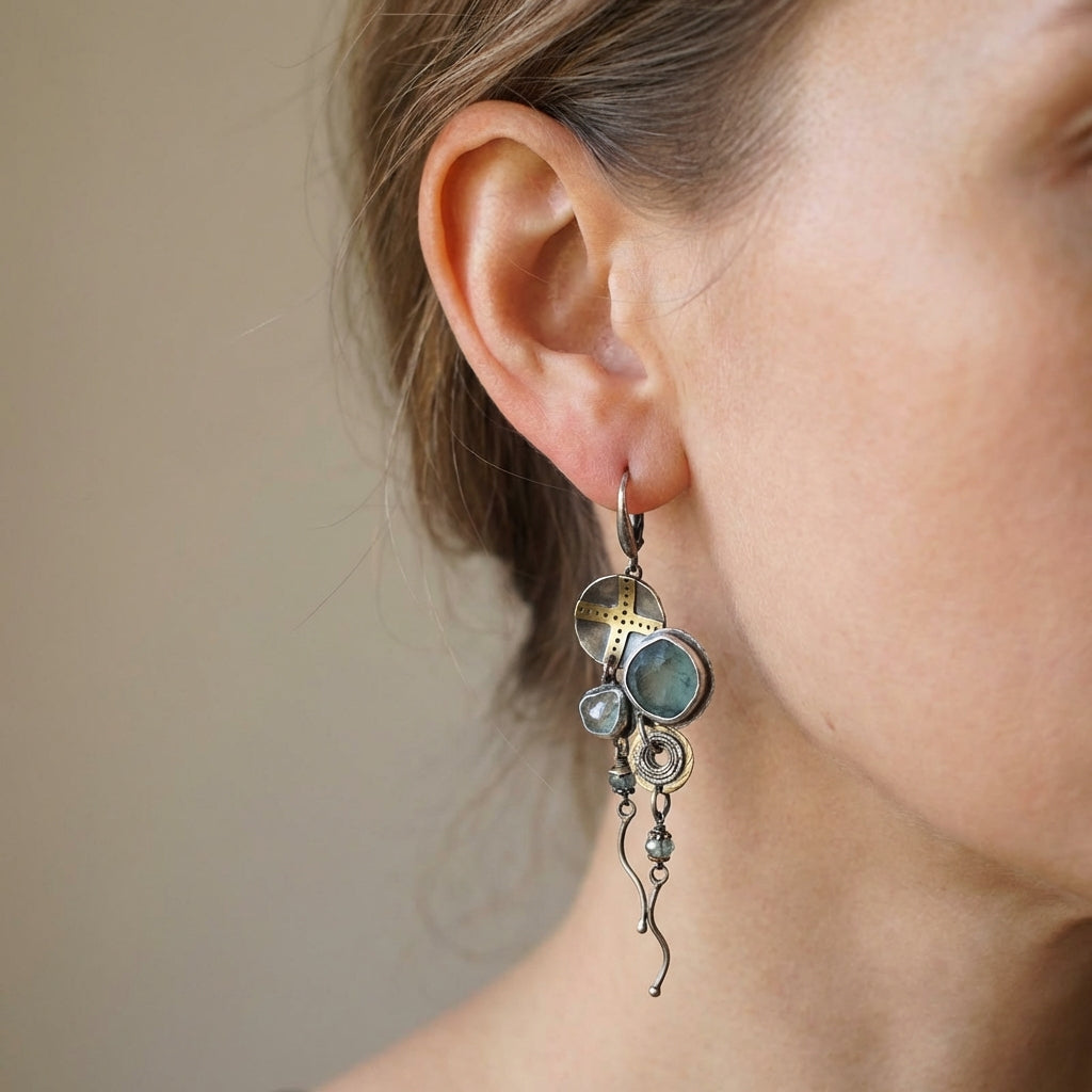 Blue Stone Cross Earrings