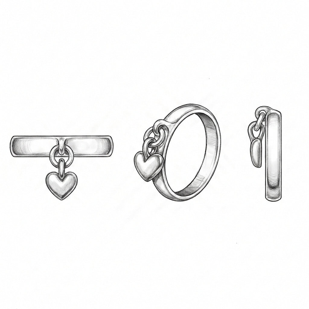 Vintage Dangling Heart Silver Ring