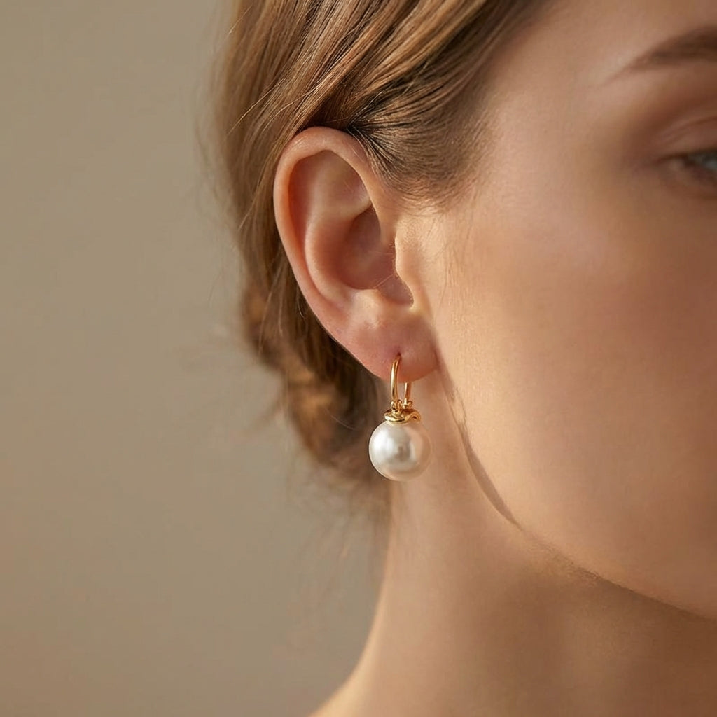 Thick Pearl Earrings in Gold