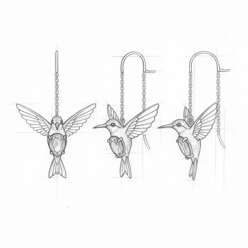 Hummingbird Enamel and Zirconia Earrings