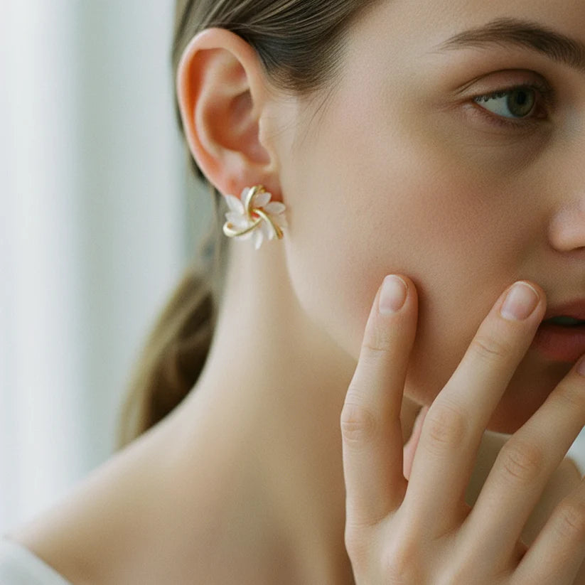 Luxury White Opal Earrings in Gold