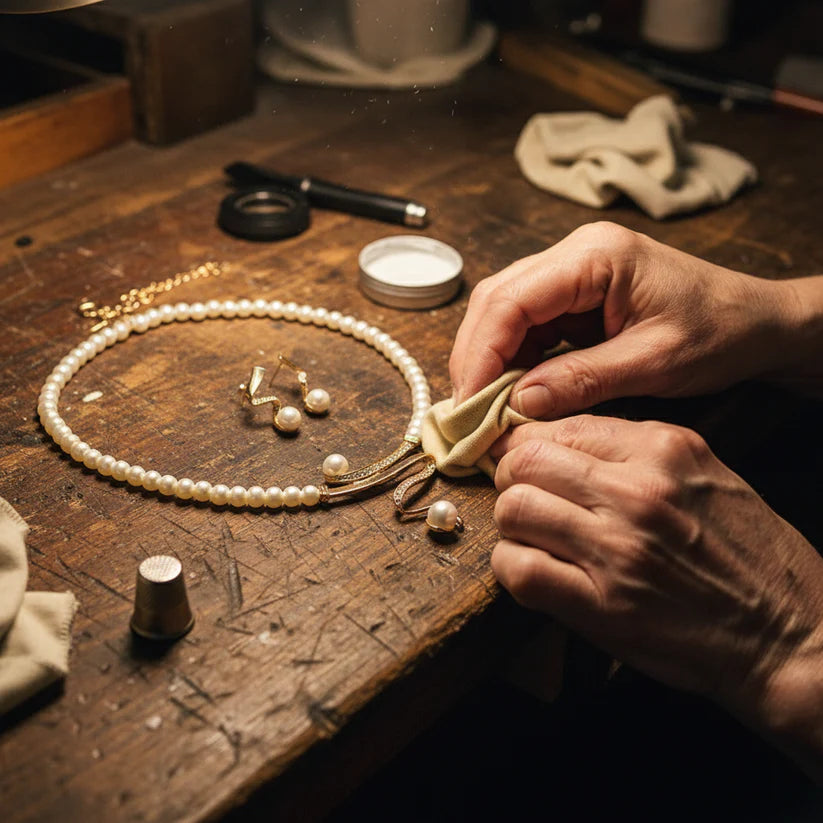 Natural Pearl Necklace + Earrings Set