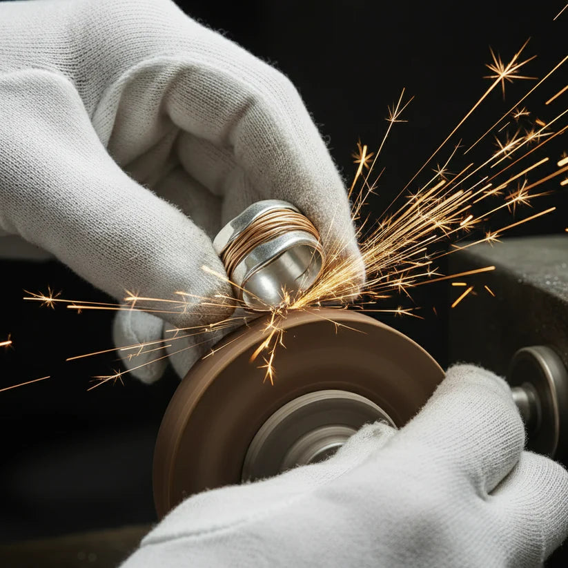 Silver ring with golden threads