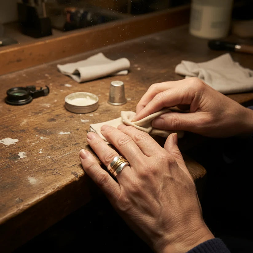 Silver ring with golden threads