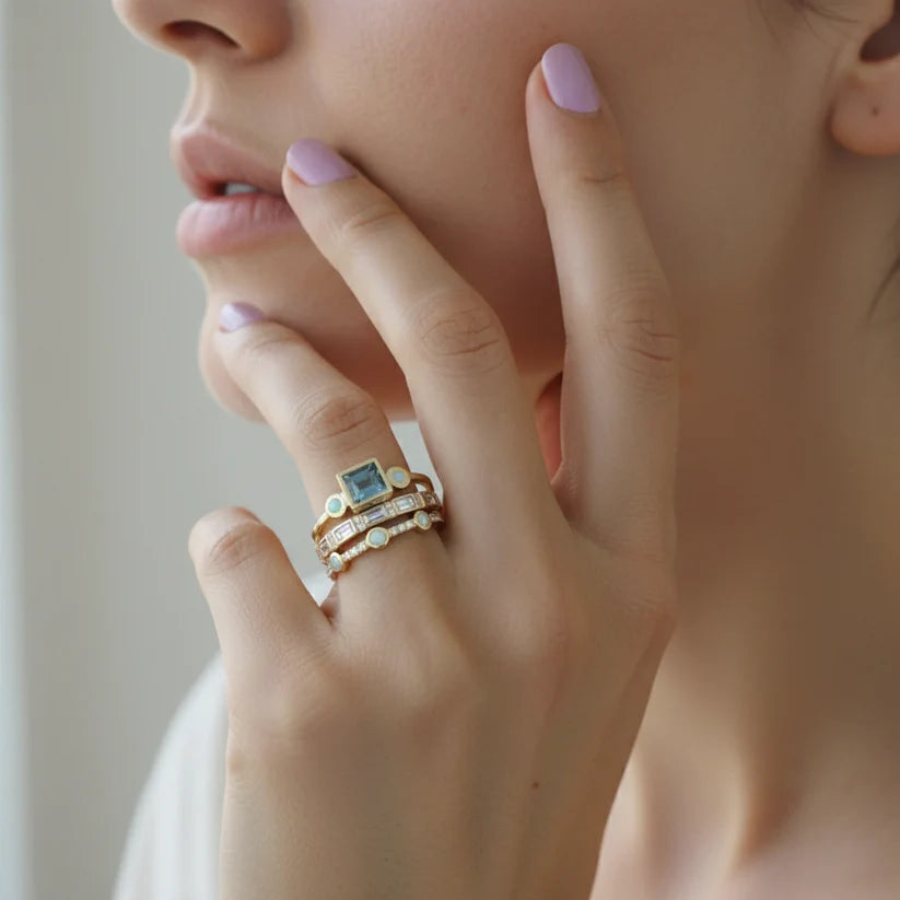 Vintage Blue Crystal Ring Set