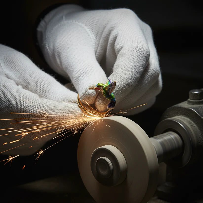 Vintage Enamel Hummingbird Hoop Earrings