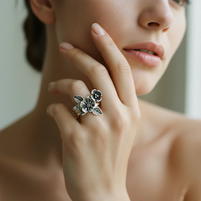 Vintage Flower Silver Layer Ring
