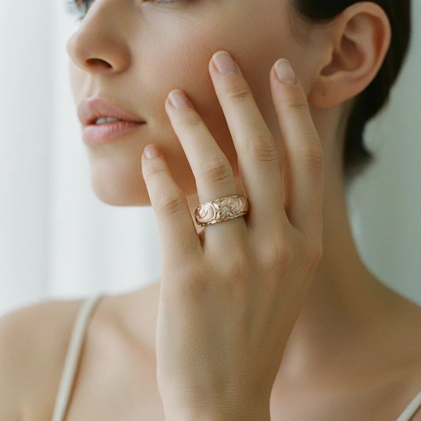 Vintage Rose Flower Gold Ring