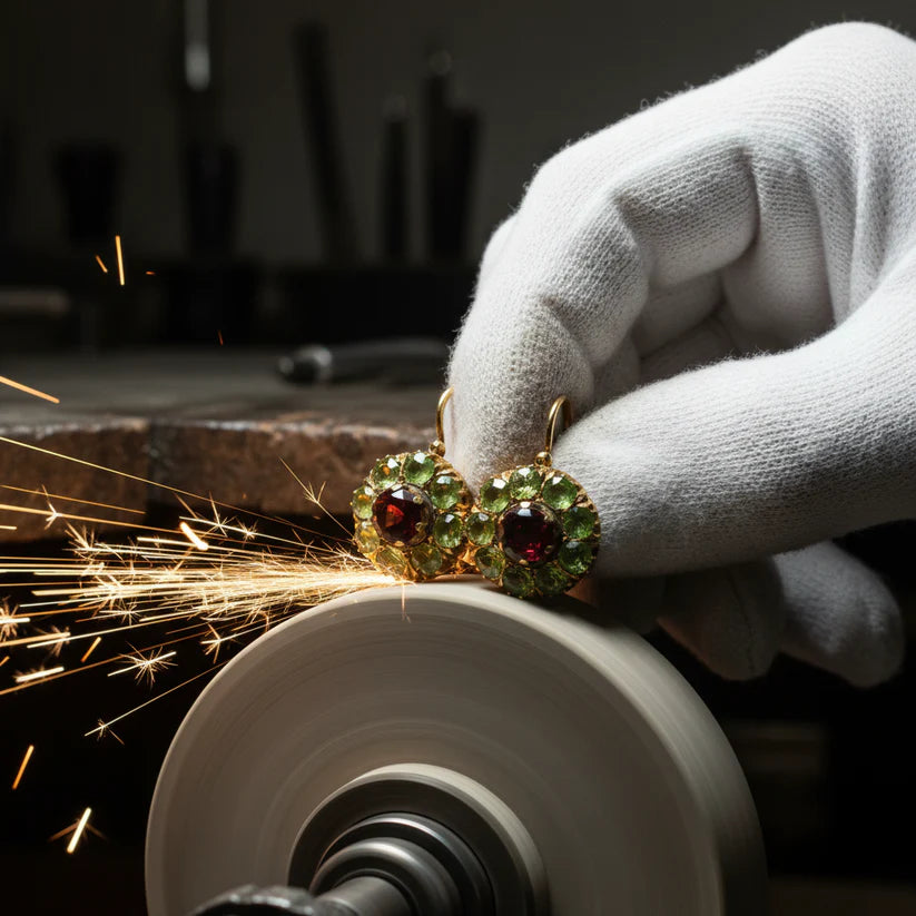 Vintage Rounded Green & Red Crystal Earrings