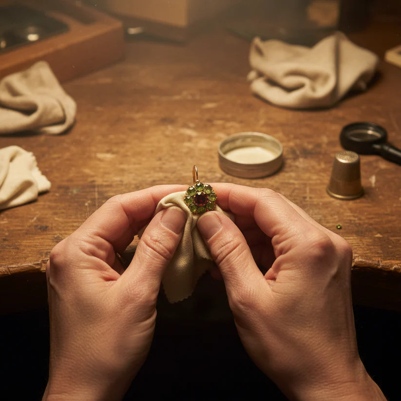 Vintage Rounded Green & Red Crystal Earrings