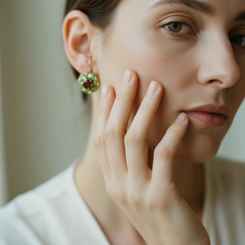 Vintage Rounded Green & Red Crystal Earrings