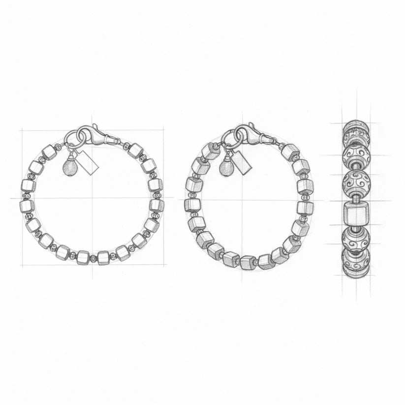 Vintage Silver Cubic Beads Bracelet