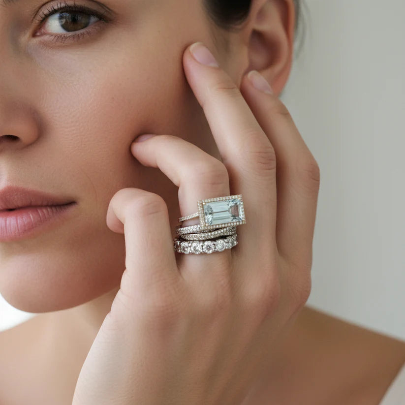 Vintage Silver Turquoise Glass Ring Set